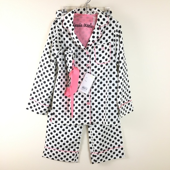 JESSIE STEELE PRETTY IN PLAID Pajama SET PINK WHITE Button Down Top Long Pants JESSIE STEELE PRETTY IN PLAID Pajama SET PINK WHITE Button Down Top Long Pants
